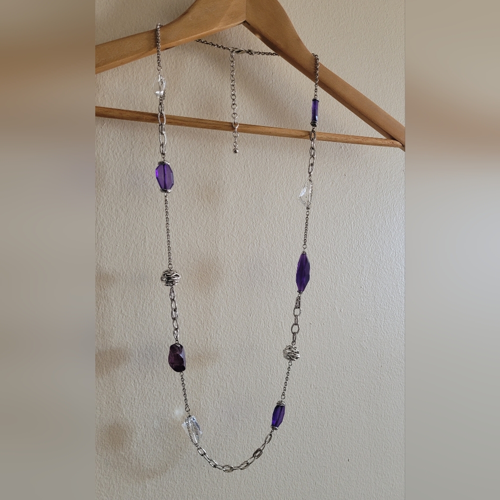 Chico's purple and clear caged beaded silver toned necklace & earring set - Picture 3 of 6
